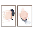 Pink and Blue Abstract Shapes Set of 2 Art Prints with Walnut Frame