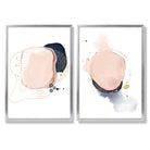 Pink and Blue Abstract Shapes Set of 2 Art Prints with Silver Frame
