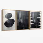 Set of 3 Abstract Black and Grey Zen Stones Canvas Art Prints with Oak Float Frame