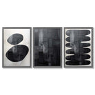 Set of 3 Abstract Black and Grey Zen Stones Framed Art Prints with Dark Grey Wooden Frames