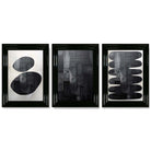 Set of 3 Abstract Black and Grey Zen Stones Framed Art Prints with Glossy Black Frames