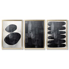 Set of 3 Abstract Black and Grey Zen Stones Framed Art Prints with Gold Wood Frames