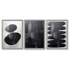 Set of 3 Abstract Black and Grey Zen Stones Framed Art Prints with Light Grey Wooden Frames