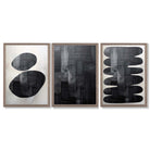 Set of 3 Abstract Black and Grey Zen Stones Framed Art Prints with Light Walnut Frames