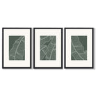 Set of 3 Minimal Green and Cream Botanical Leaves Framed Art Prints with Black Wooden Frames