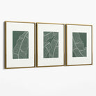 Set of 3 Minimal Green and Cream Botanical Leaves Canvas Art Prints with Gold Float Frame