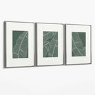 Set of 3 Minimal Green and Cream Botanical Leaves Canvas Art Prints with Silver Float Frame