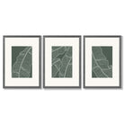 Set of 3 Minimal Green and Cream Botanical Leaves Framed Art Prints with Dark Grey Wooden Frames