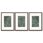 Set of 3 Minimal Green and Cream Botanical Leaves Framed Art Prints with Dark Wood Frames