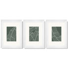 Set of 3 Minimal Green and Cream Botanical Leaves Framed Art Prints with Glossy White Frames