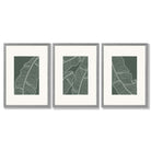 Set of 3 Minimal Green and Cream Botanical Leaves Framed Art Prints with Light Grey Wooden Frames