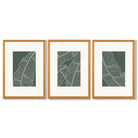 Set of 3 Minimal Green and Cream Botanical Leaves Framed Art Prints with Oak Wooden Frames