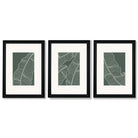 Set of 3 Minimal Green and Cream Botanical Leaves Framed Art Prints with Vermeer Black Frames