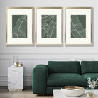 Set of 3 Minimal Green and Cream Botanical Leaves Art Prints in Luxury Frames | Artze UK