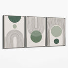 Set of 3 Boho Green and Beige Sketch Rainbows Canvas Art Prints with Silver Float Frame