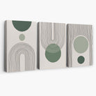 Set of 3 Boho Green and Beige Sketch Rainbows Canvas Art Prints | Artze Wall Art