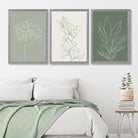 Set of 3 Sketch Flowers in Green Tones Art Prints in Luxury Frames | Artze UK