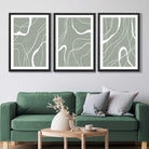 Set of 3 Abstract Green and White Strokes Art Prints in Black Frames | Artze UK