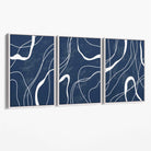 Set of 3 Abstract Navy Blue and White Strokes Canvas Art Prints with White Float Frame