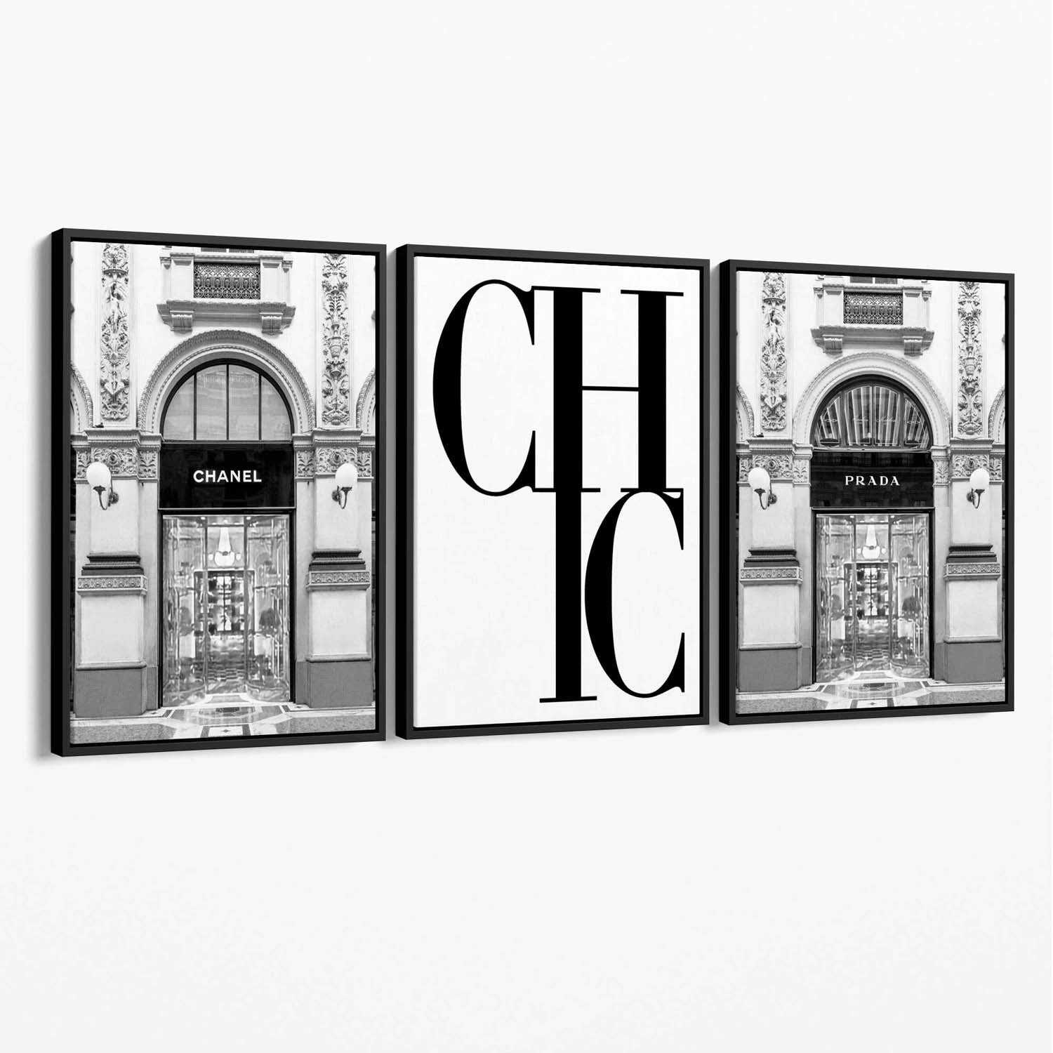 Set of 3 Chic Fashion Stores Canvas Art Prints with Black Float Frame