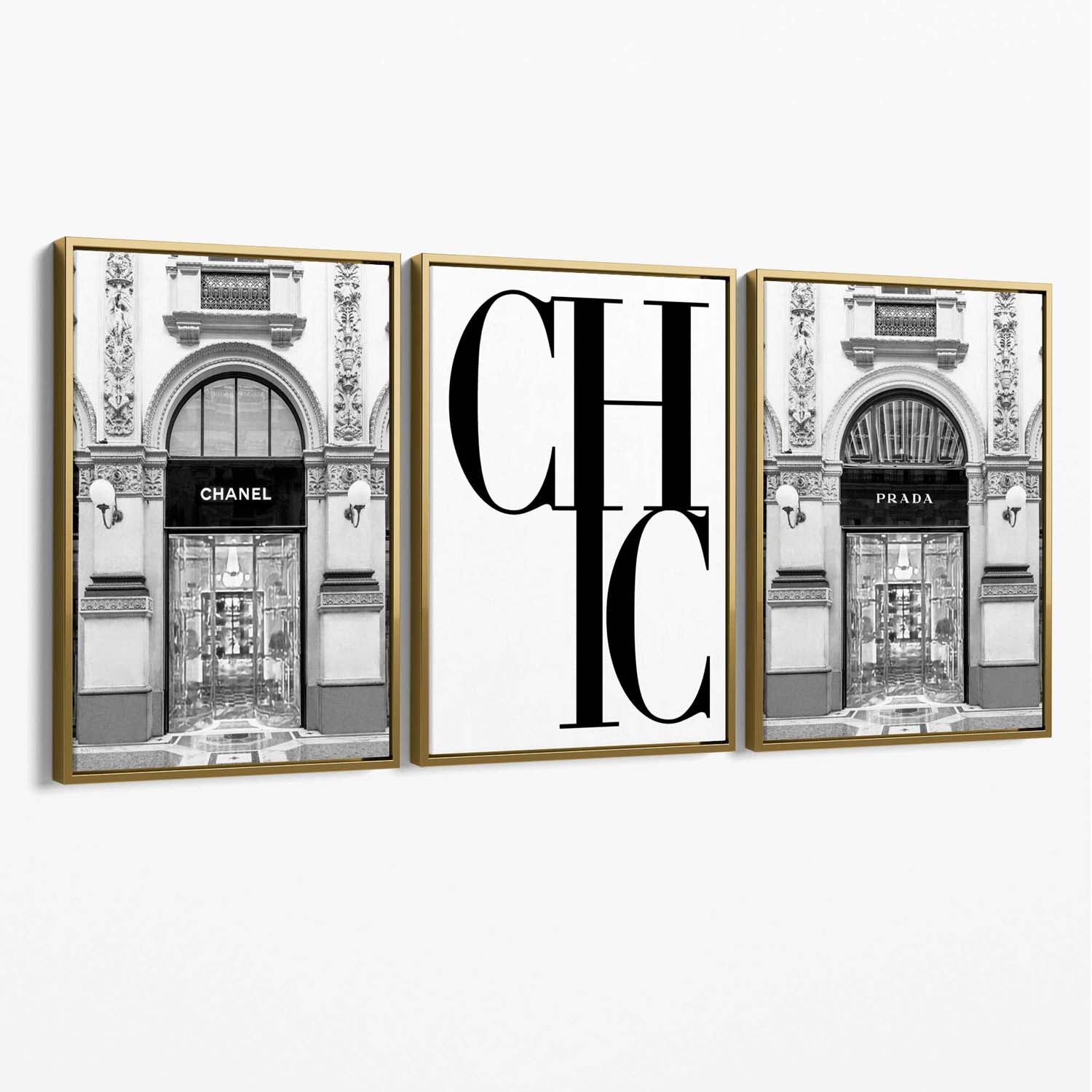 Set of 3 Chic Fashion Stores Canvas Art Prints with Gold Float Frame