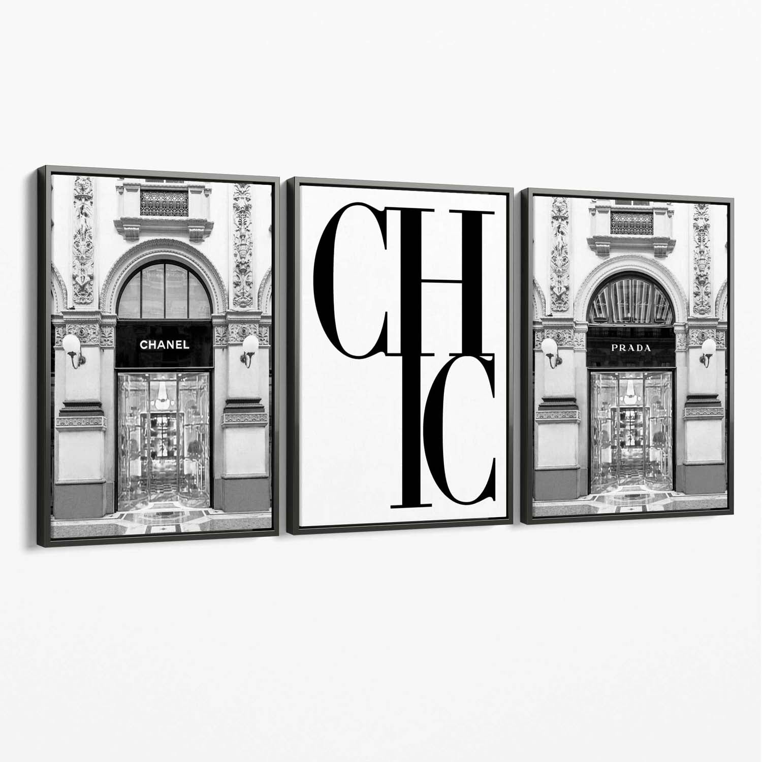 Set of 3 Chic Fashion Stores Canvas Art Prints with Grey Float Frame