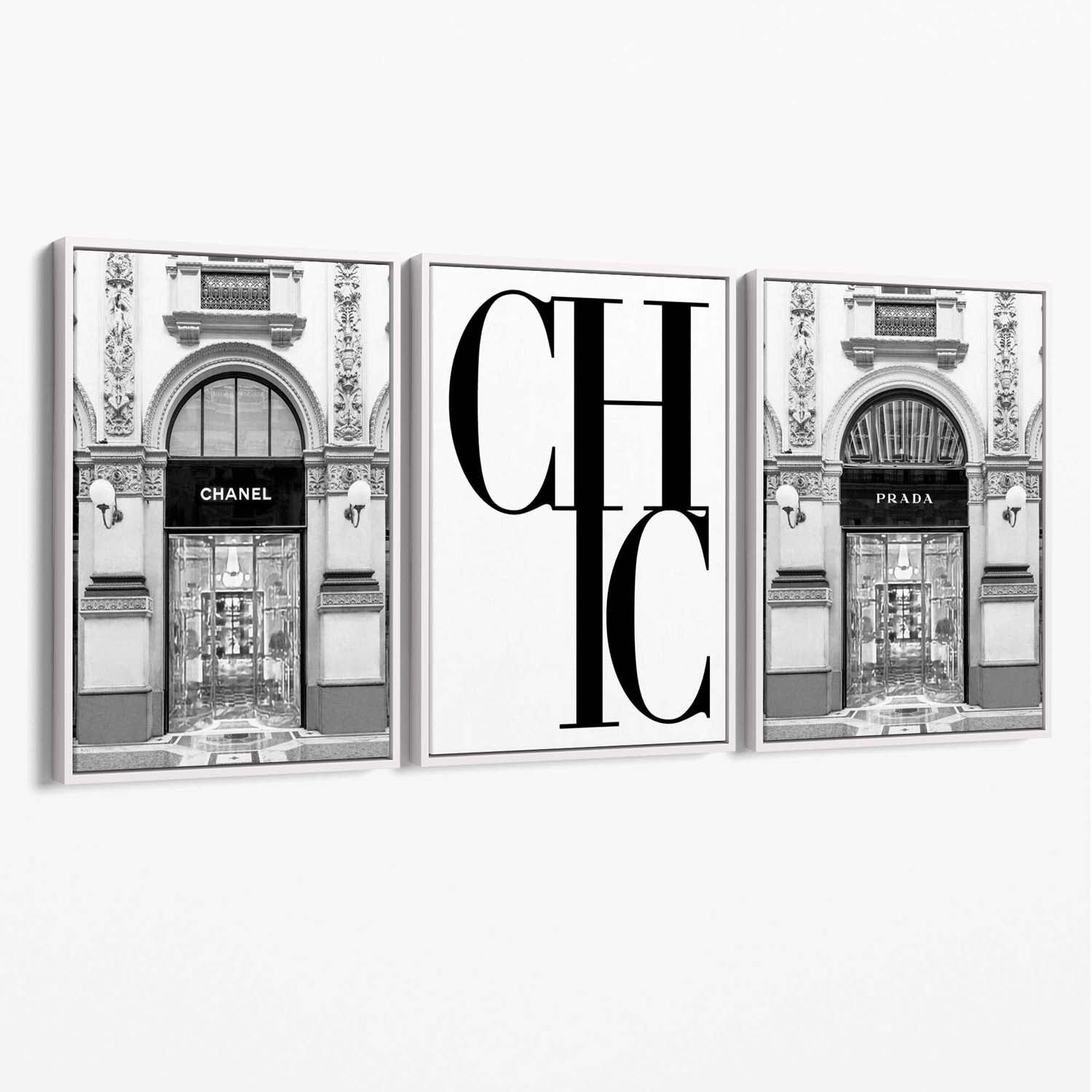 Set of 3 Chic Fashion Stores Canvas Art Prints with White Float Frame