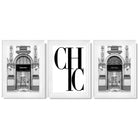 Set of 3 Chic Fashion Stores Framed Art Prints with Glossy White Frames