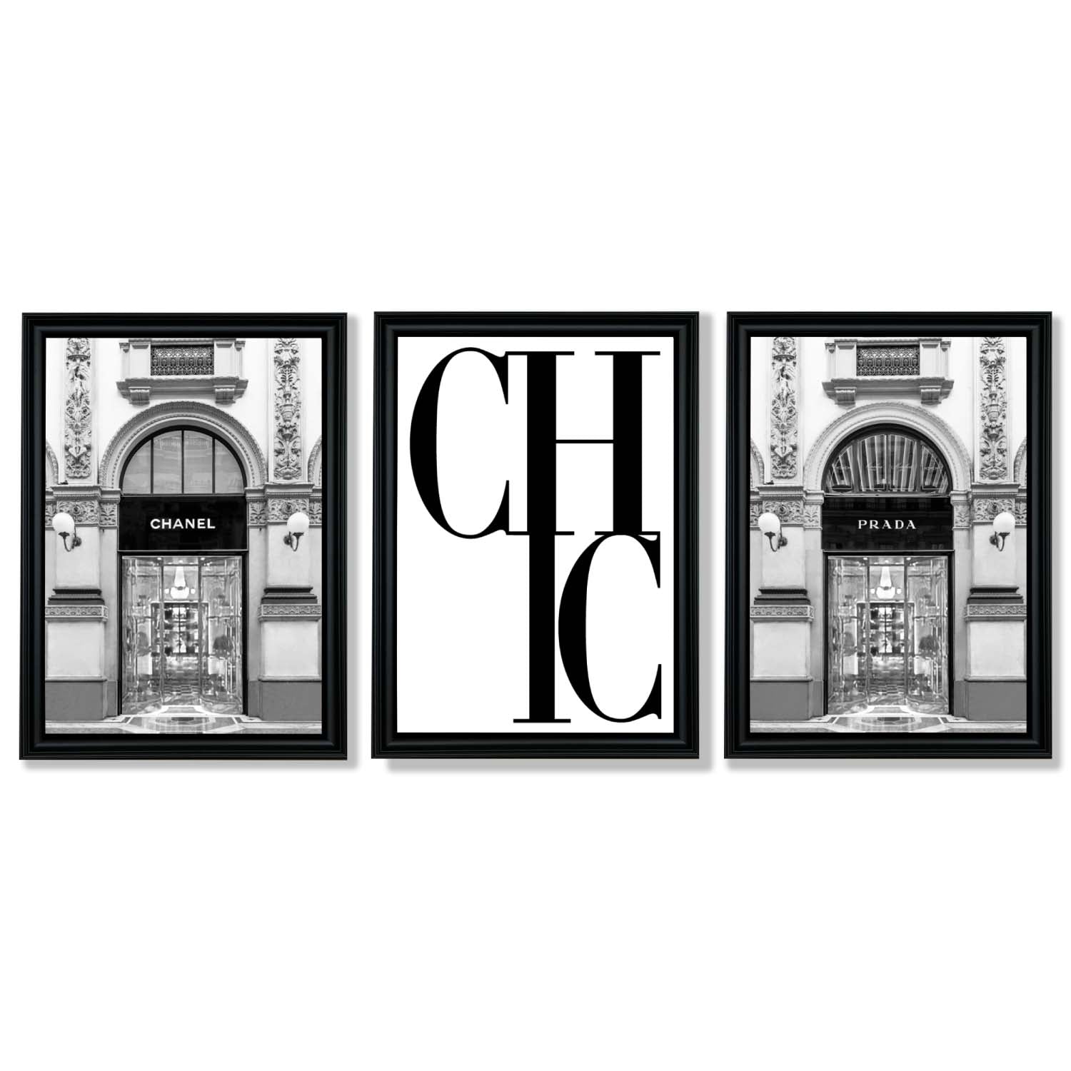 Set of 3 Chic Fashion Stores Framed Art Prints with Vermeer Black Frames