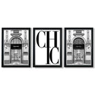 Set of 3 Chic Fashion Stores Framed Art Prints with Vermeer Black and Silver Frames