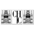 Set of 3 Chic Fashion Stores Framed Art Prints with White Wooden Frames