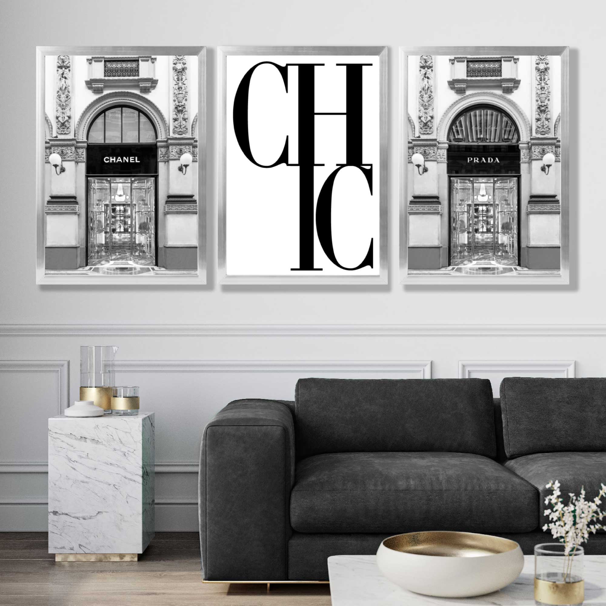 Set of 3 Chic Fashion Stores Art Prints in Luxury Frames | Artze UK