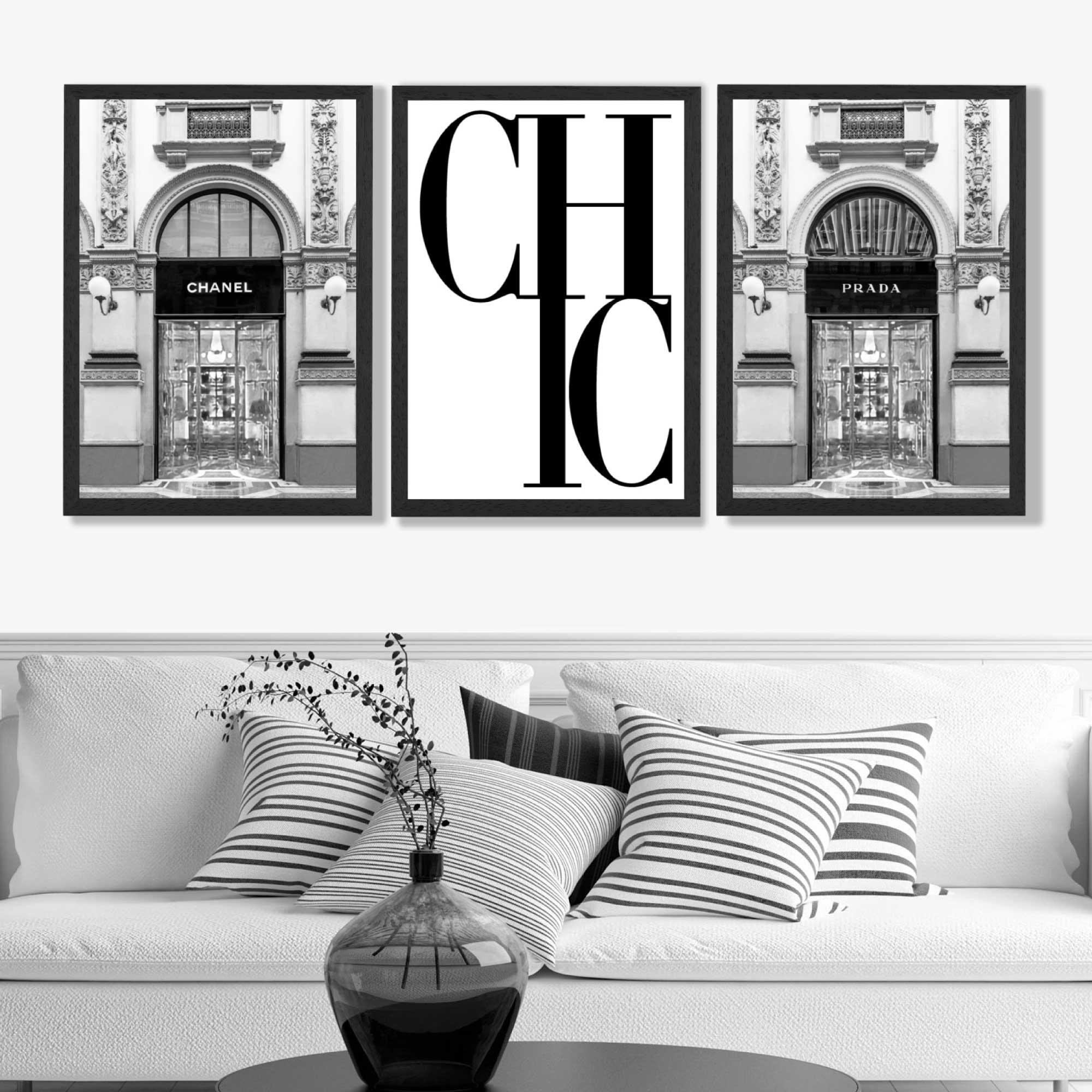 Set of 3 Chic Fashion Stores Art Prints in Luxury Frames | Artze UK