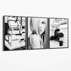 Set of 3 Chanel  Quote Fashion Canvas Art Prints with Grey Float Frame