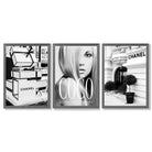 Set of 3 Chanel  Quote Fashion Framed Art Prints with Dark Grey Wooden Frames