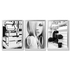 Set of 3 Chanel  Quote Fashion Framed Art Prints with Silver Wood Frames