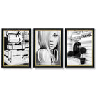 Set of 3 Chanel  Quote Fashion Framed Art Prints with Vermeer Black and Gold Frames