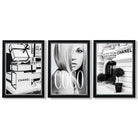 Set of 3 Chanel  Quote Fashion Framed Art Prints with Vermeer Black and Silver Frames