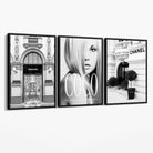 Set of 3 Fashion Iconic Canvas Art Prints with Black Float Frame