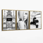 Set of 3 Fashion Iconic Canvas Art Prints with Gold Float Frame