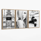 Set of 3 Fashion Iconic Canvas Art Prints with Oak Float Frame