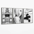 Set of 3 Fashion Iconic Canvas Art Prints with Silver Float Frame