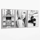 Set of 3 Fashion Iconic Canvas Art Prints with White Float Frame