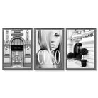 Set of 3 Fashion Iconic Framed Art Prints with Dark Grey Wooden Frames