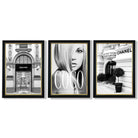 Set of 3 Fashion Iconic Framed Art Prints with Vermeer Black and Gold Frames