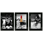 Set of 3 Audrey Hepburn Champagne and Lipstick Framed Art Prints with Glossy Black Frames