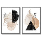 Beige and Black Abstract Shapes Set of 2 Art Prints with Dark Grey Frame