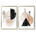 Beige and Black Abstract Shapes Set of 2 Art Prints with Gold Frame