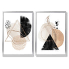 Beige and Black Abstract Shapes Set of 2 Art Prints with Silver Frame