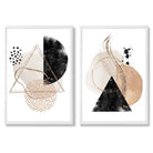 Beige and Black Abstract Shapes Set of 2 Art Prints with White Frame